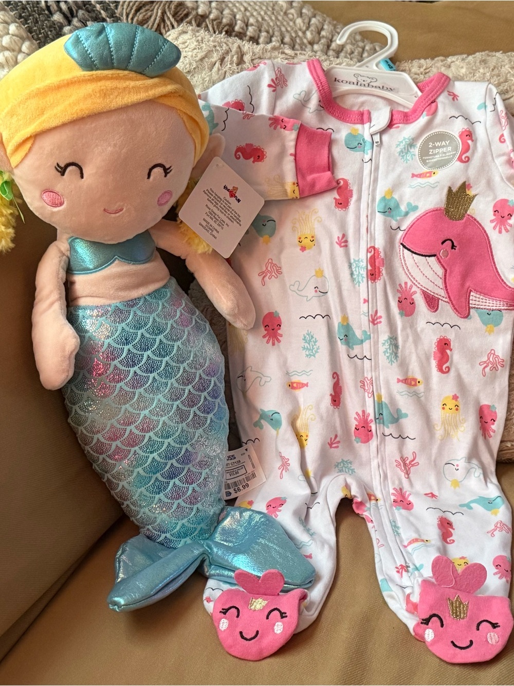 Koala Kids White Footed One-Piece with Pink & Aqua Sea Creatures